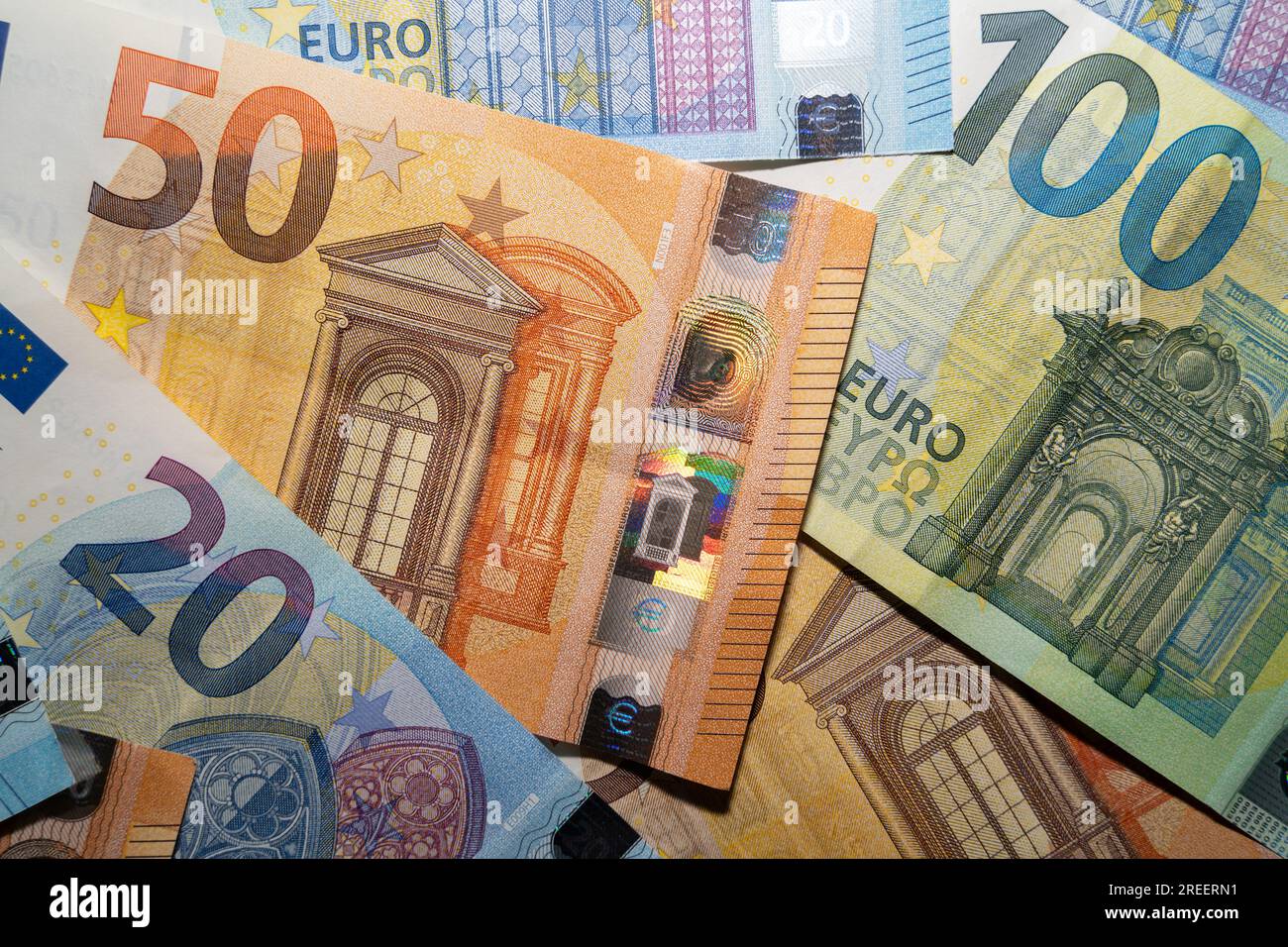 Monnaie européenne avec 50 euros, 20 euros et 100 euros Banque D'Images