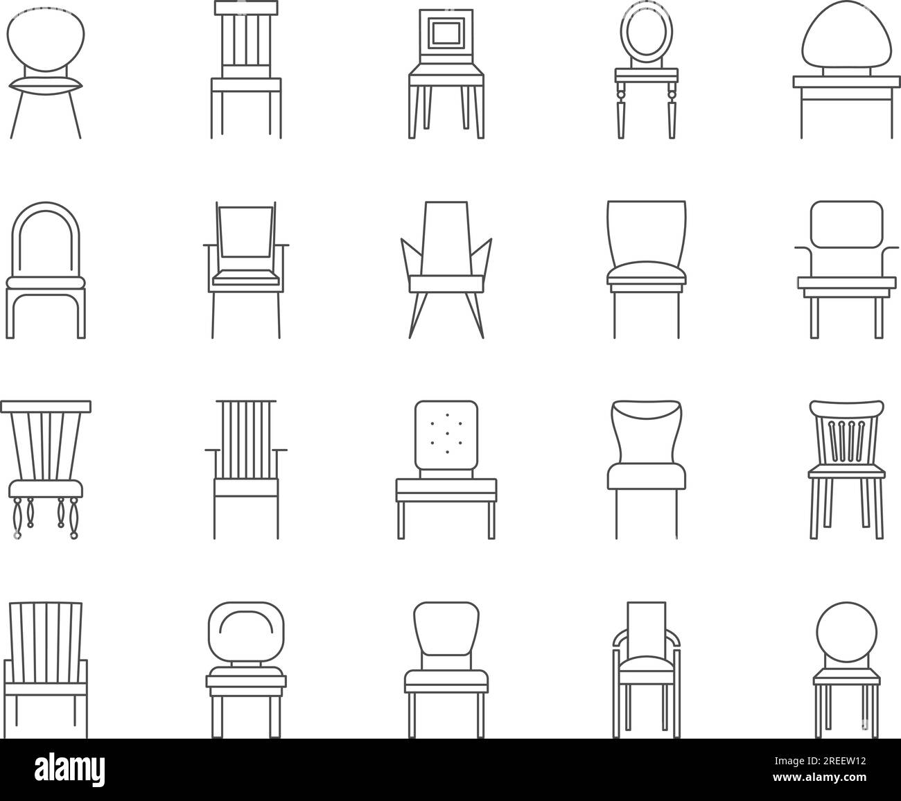 Jeu d'icônes de chaise. Siège, tabouret, sièges. Contour modifiable. Collection vectorielle d'icônes simples Illustration de Vecteur