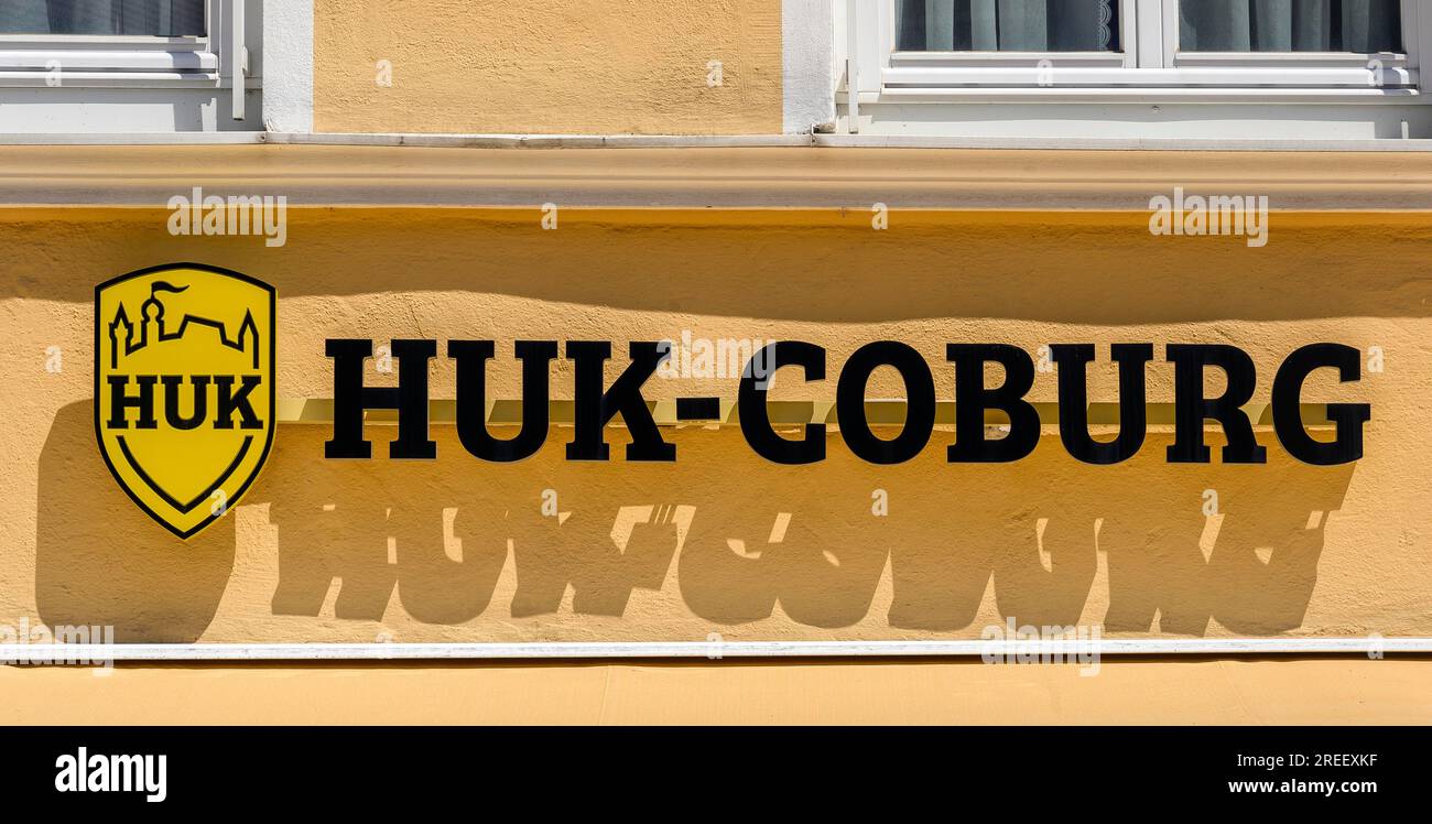 Logo et lettrage, HUK-COBURG, Kempten, Allgaeu, Bavière, Allemagne Banque D'Images