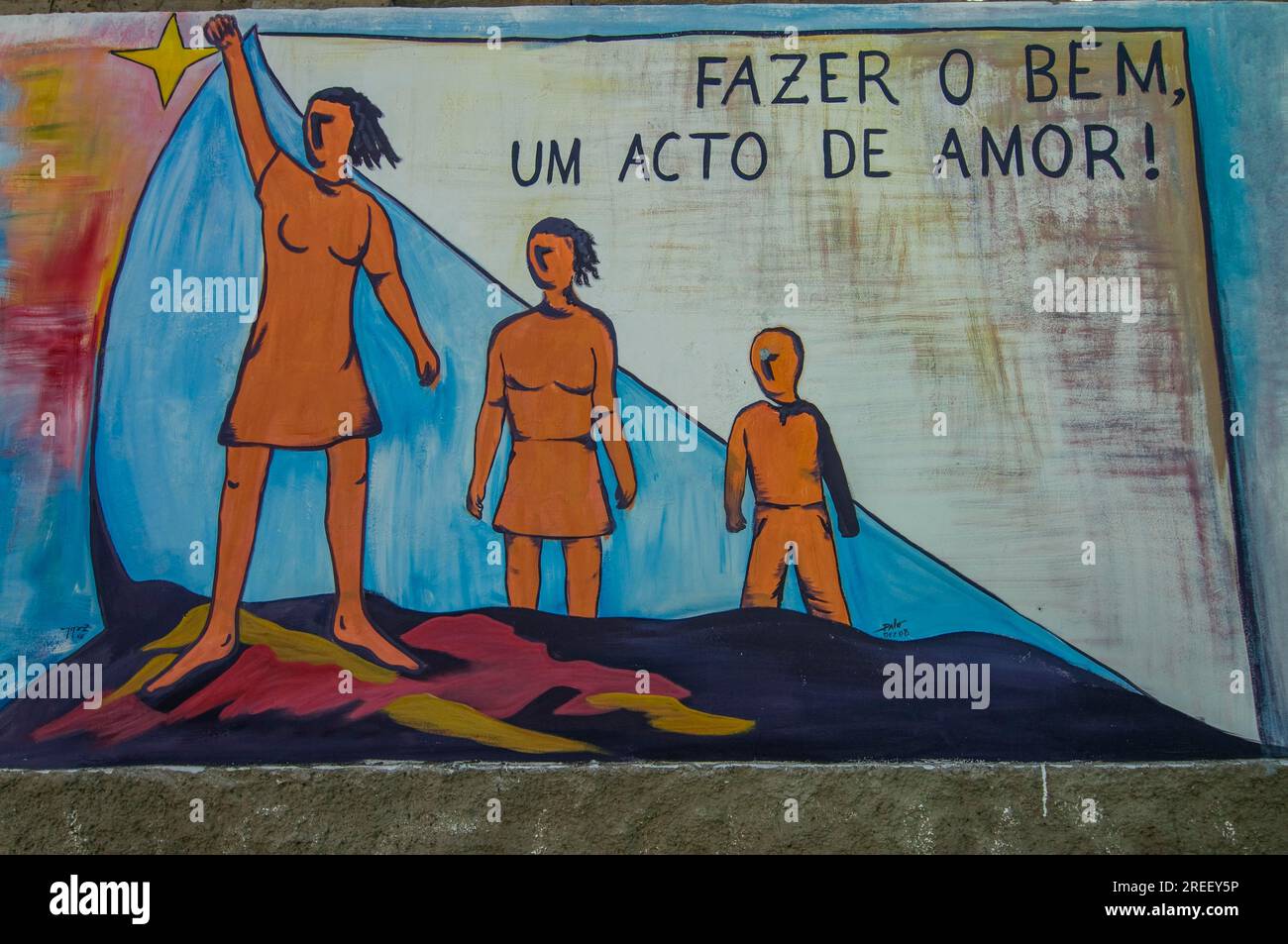 Peintures sur fassads de maisons. San Felipe. Vulcano Fogo. Fogo. Cabo Verde. Afrique Banque D'Images