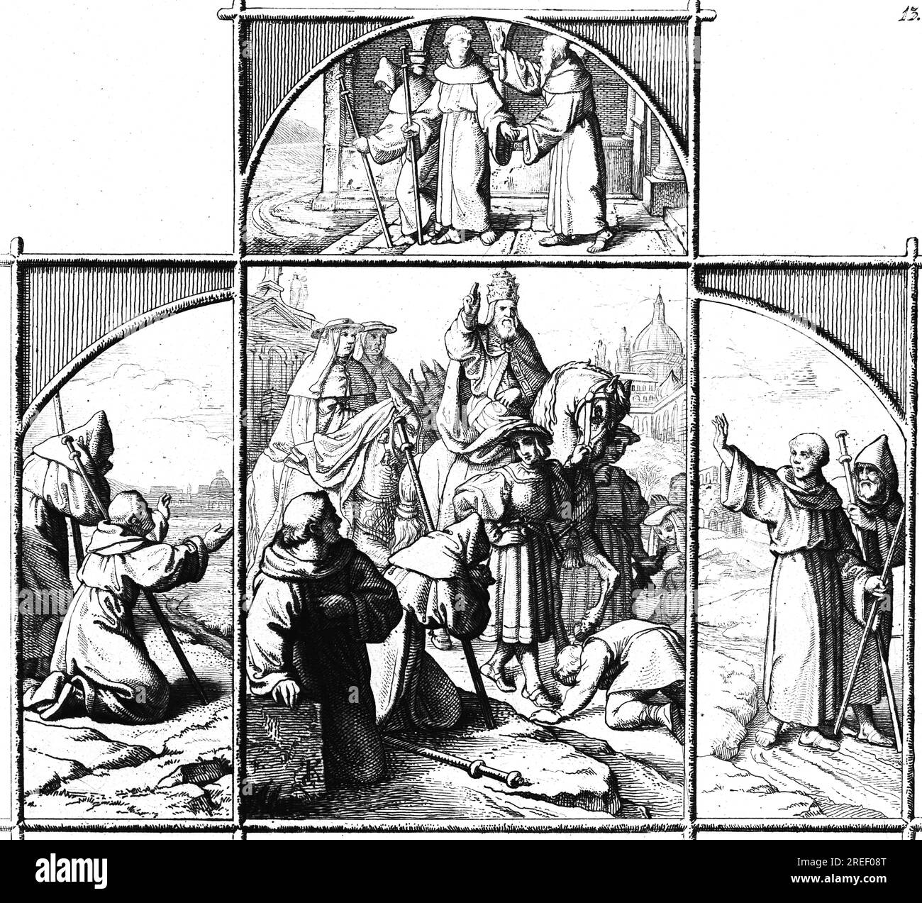Voyage de Martin Luther à Rome 1510, Allemagne, cheval, équitation, adieu, agitant, amis, en plein air, 16e siècle, illustration historique c. 1860 Banque D'Images