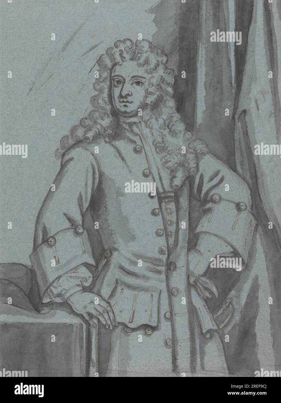 Un gentleman, portant un long manteau boutonné avec de larges poignets par Edward Byng Banque D'Images