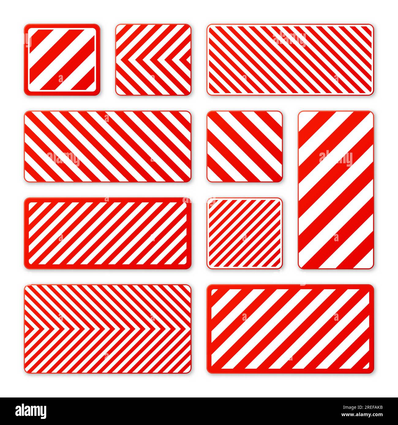 Divers panneaux d'avertissement blancs et rouges avec lignes diagonales. Panneau attention, danger ou attention, signalisation du chantier. Panneau de signalisation réaliste Illustration de Vecteur