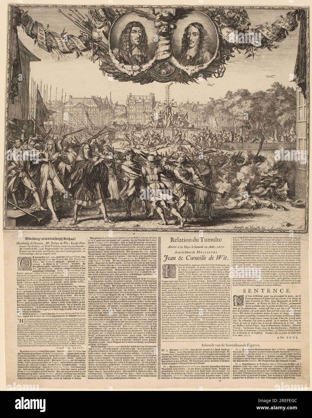 Romeyn de Hooghe, Afbeelding en waarachtigh Verhaal... (Représentation de la vraie histoire de Johan de Witt...), 1672, gravure et typographie sur papier posé, planche : 32,4 x 43,1 cm (12 3/4 x 16 15/16 po.) Feuille : 53,9 x 43,1 cm (21 1/4 x 16 15/16 po), Fonds Ailsa Mellon Bruce, 2003,5,2' Banque D'Images