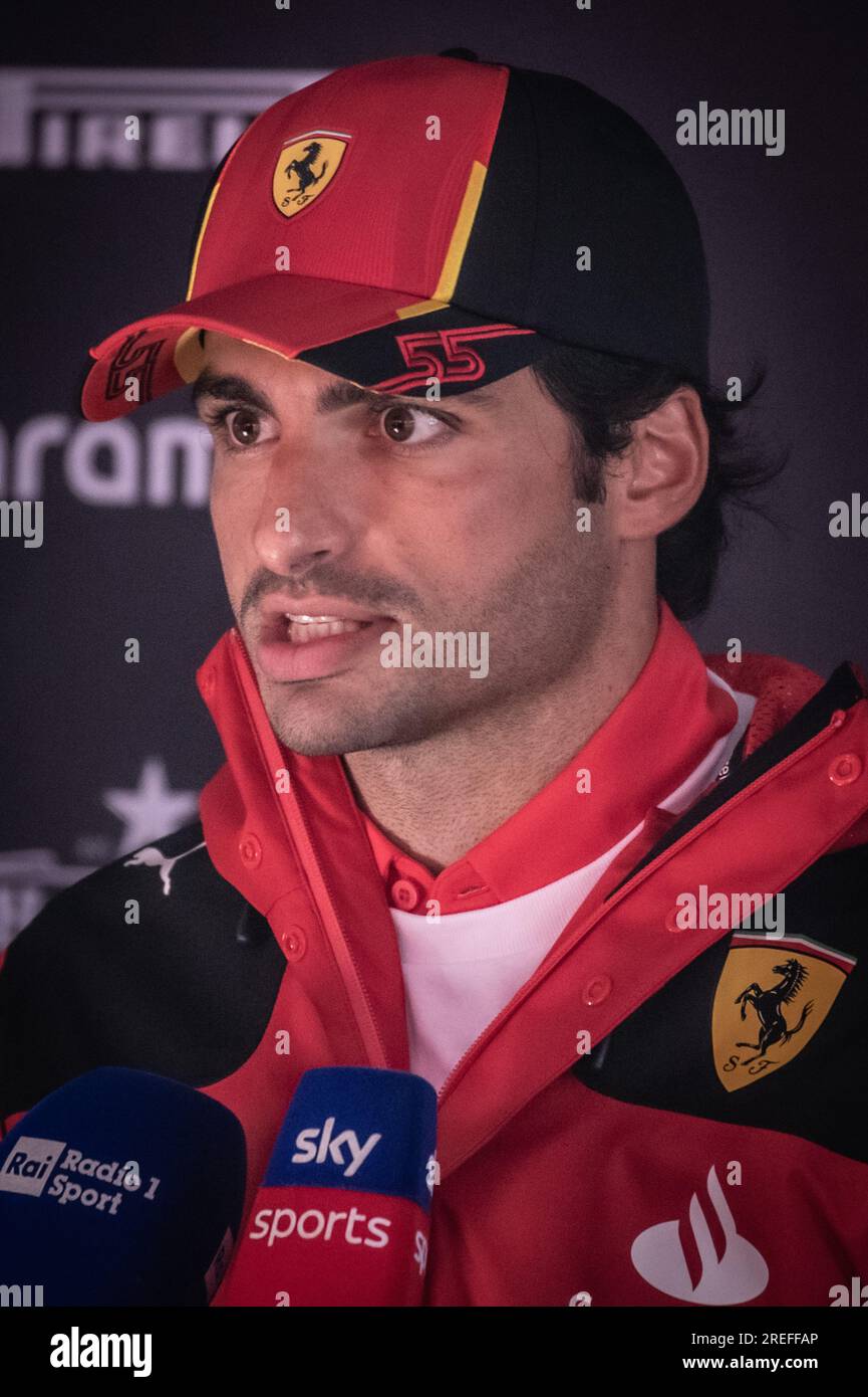 Spa-Francorchamps, Belgique. , . Championnat du monde de F1. Grand Prix de Belgique 2023. Carlos Sainz, Ferrari.- Formule 1 Grand Prix de Belgique 2023, Formule 1, Grand Prix de Belgique sur le circuit Ardenne Spa-Francorchamps, Grosser Preis von Belgien, Motorsport, Formel1, image payante, Copyright © Cristiano BARNI/ATP images (BARNI Cristiano/ATP/SPP) crédit : SPP Sport Press photo. /Alamy Live News Banque D'Images