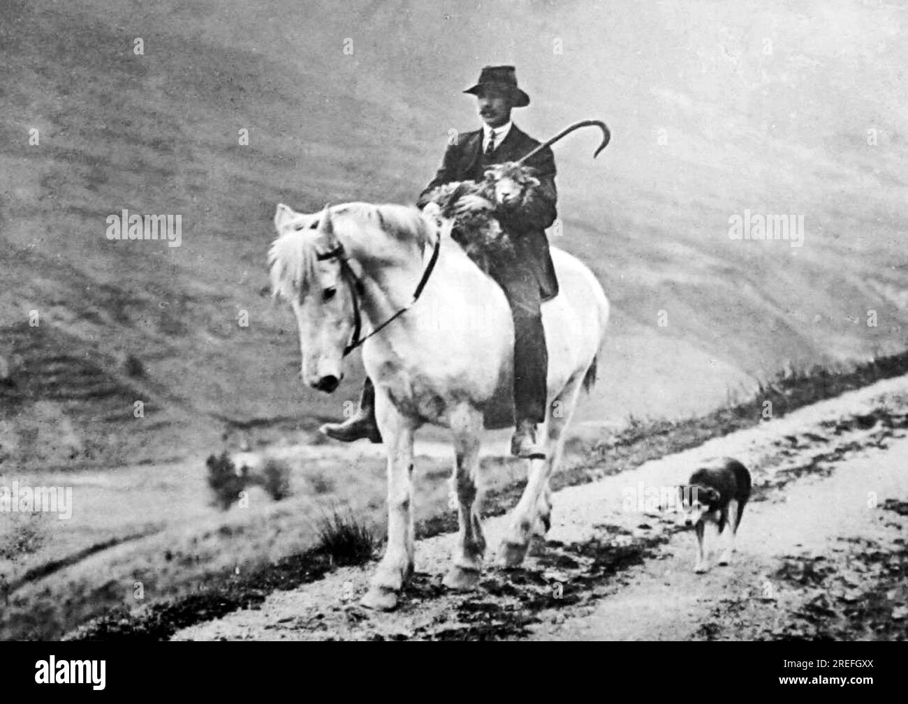 Berger avec des moutons, Lake District, période victorienne Banque D'Images