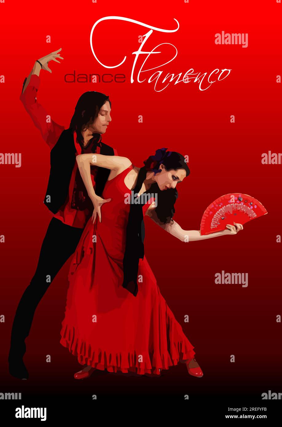 Beau jeune couple dansant le flamenco. Illustration vectorielle 3D. Illustration de Vecteur