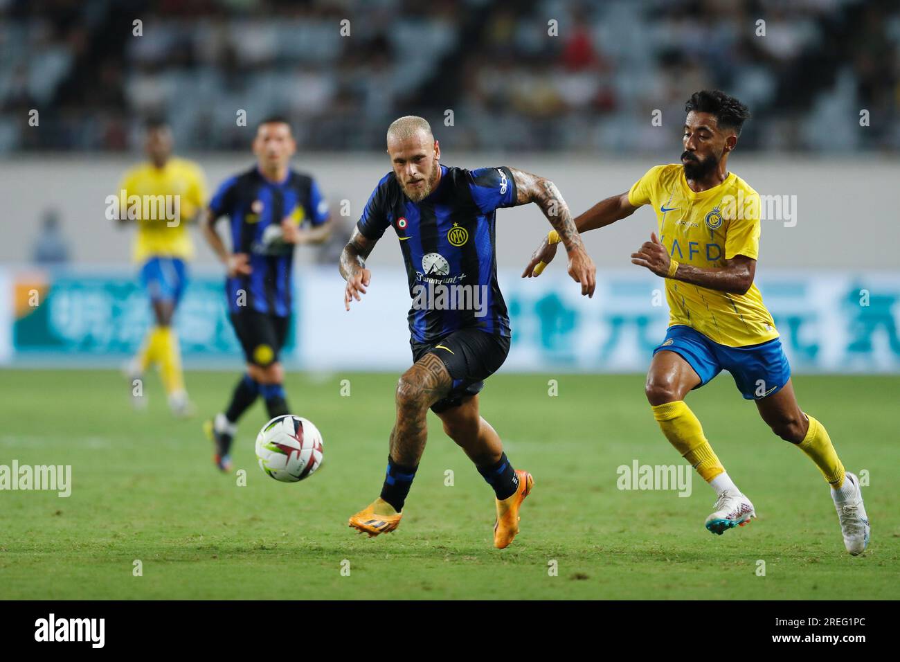 Osaka, Japon. 27 juillet 2023. Federico DiMarco (Inter) football/football : pré-saison '2023 Japan Tour' match entre Al-Nassr FC 1-1 FC Internazionale Milano au YANMAR Stadium Nagai à Osaka, Japon . Crédit : Mutsu Kawamori/AFLO/Alamy Live News Banque D'Images