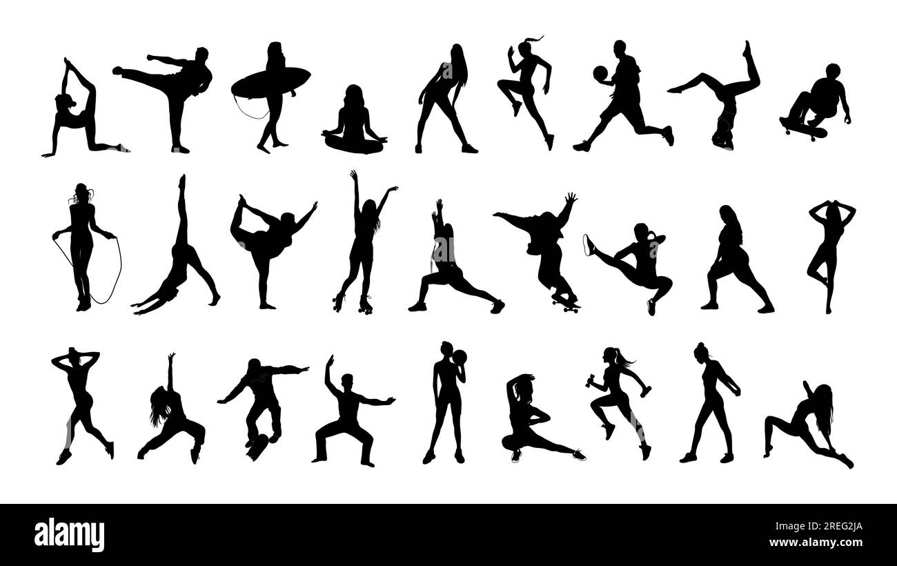Ensemble de silhouettes vectorielles sportives pour hommes et femmes. Illustration de Vecteur