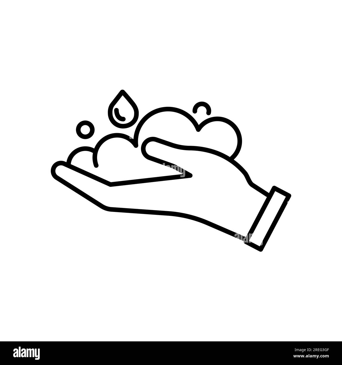 Icône de la crème mousse sur la main. Savon fouetté sur la main Pictogramme linéaire. Laver, nettoyer, hygiène concept de peau. Icône de contour. Contour modifiable. Illustration de Vecteur