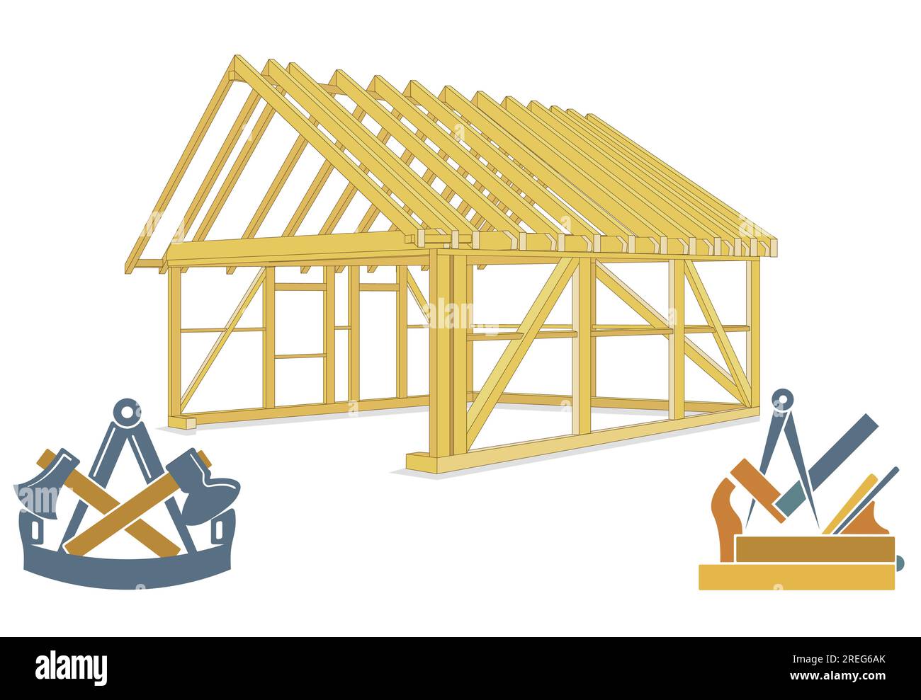 Construisez une maison en bois avec une illustration de menuisier et menuisier Illustration de Vecteur