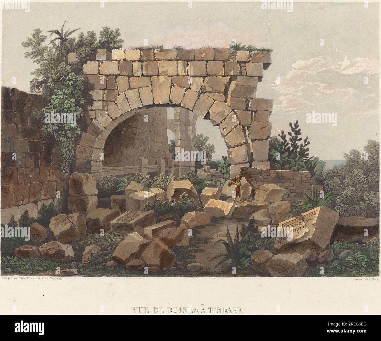 'Thales Fielding d'après Comte de Forbin, vue de ruines, à Tindare, aquatinte couleur sur papier éponge, assiette : 21,2 x 29,5 cm (8 3/8 x 11 5/8 in.) Drap : 28,4 x 33,5 cm (11 3/16 x 13 3/16 po), cadeau de Frank Anderson Trapp, 2004,166,14' Banque D'Images