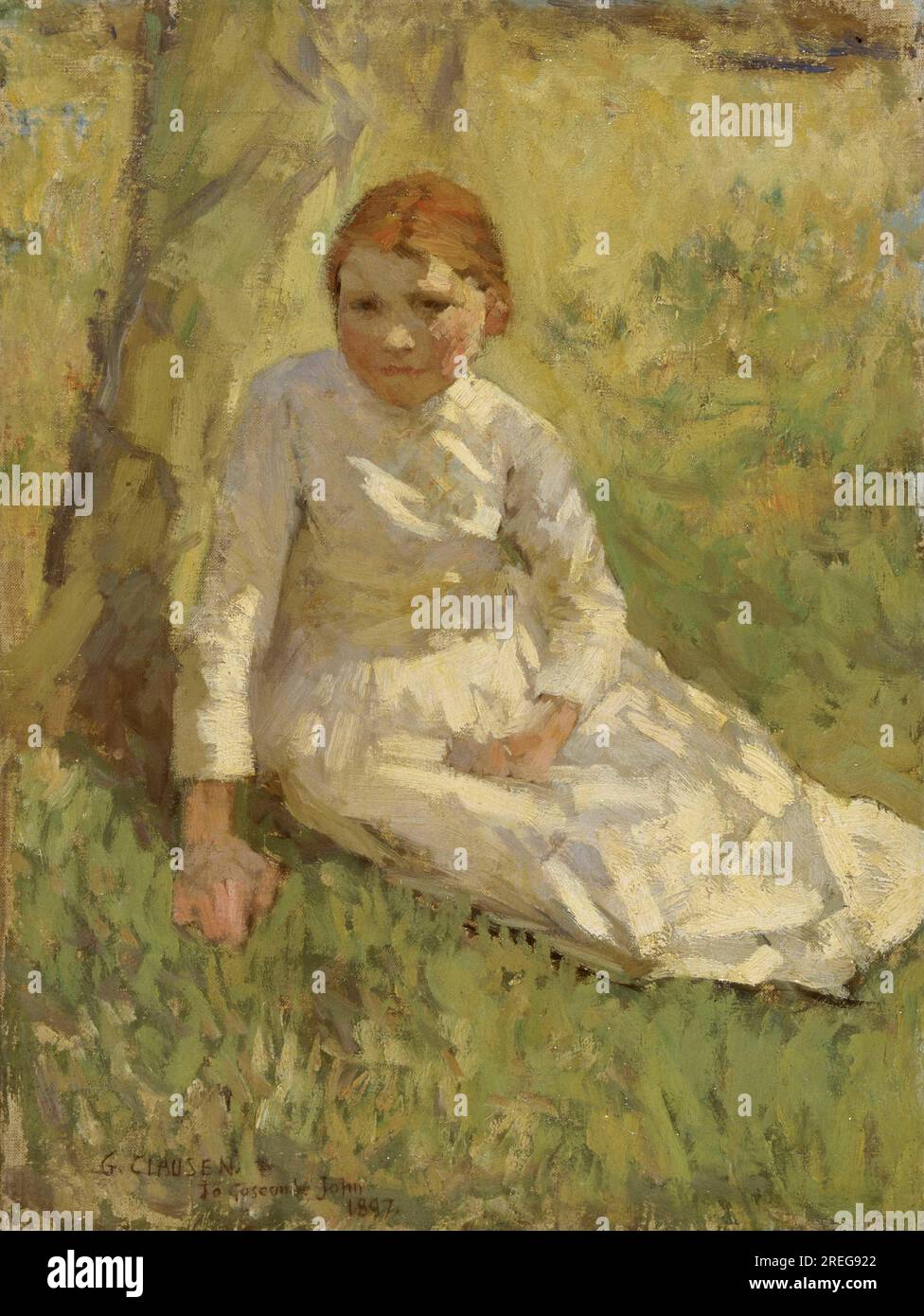 Girl in a Field circa 1900 par George Clausen Banque D'Images