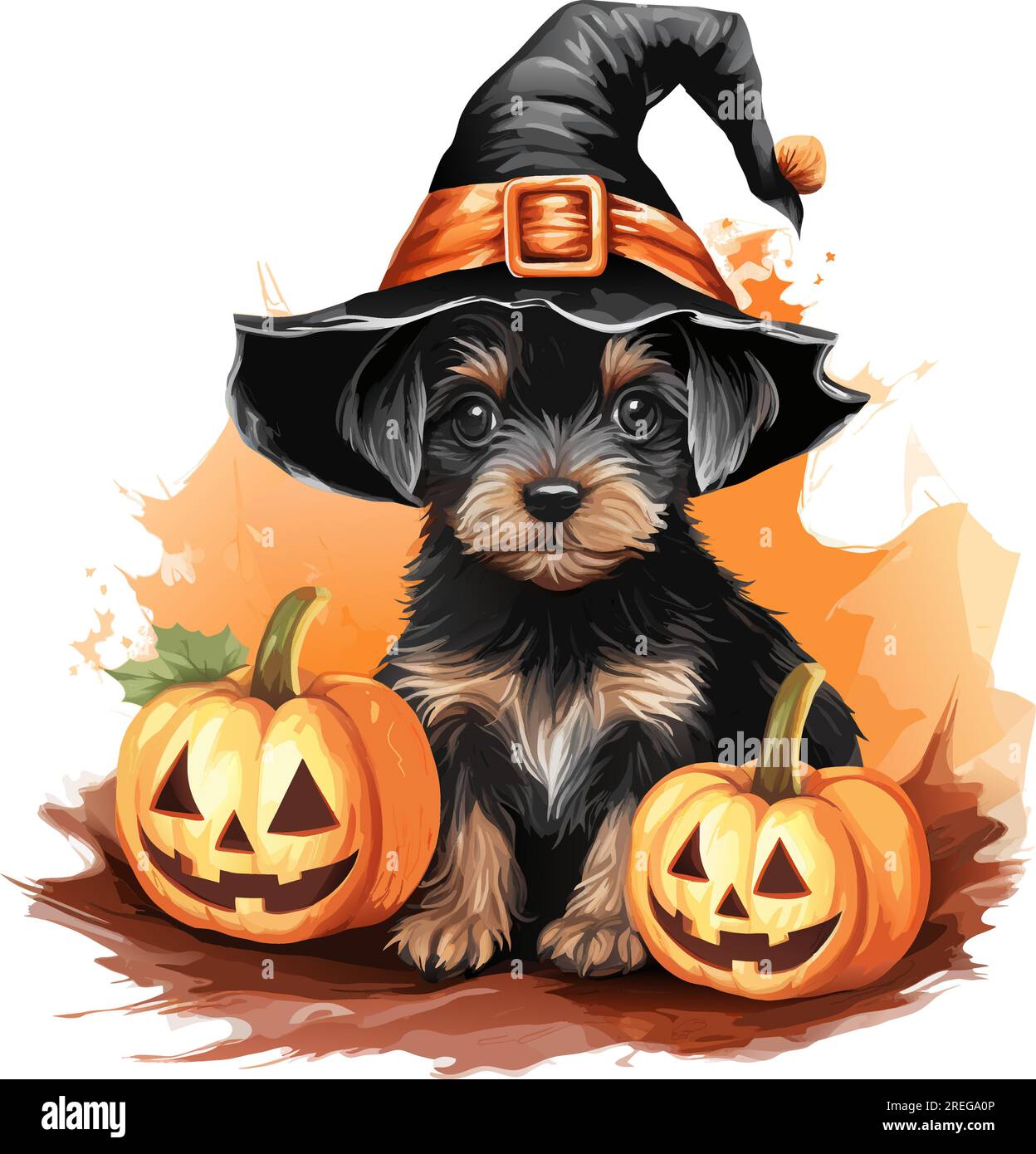 chien corgi noir avec illustration vectorielle de chapeau d'halloween. chien vecteur aquarelle avec citrouille sur fond blanc Illustration de Vecteur