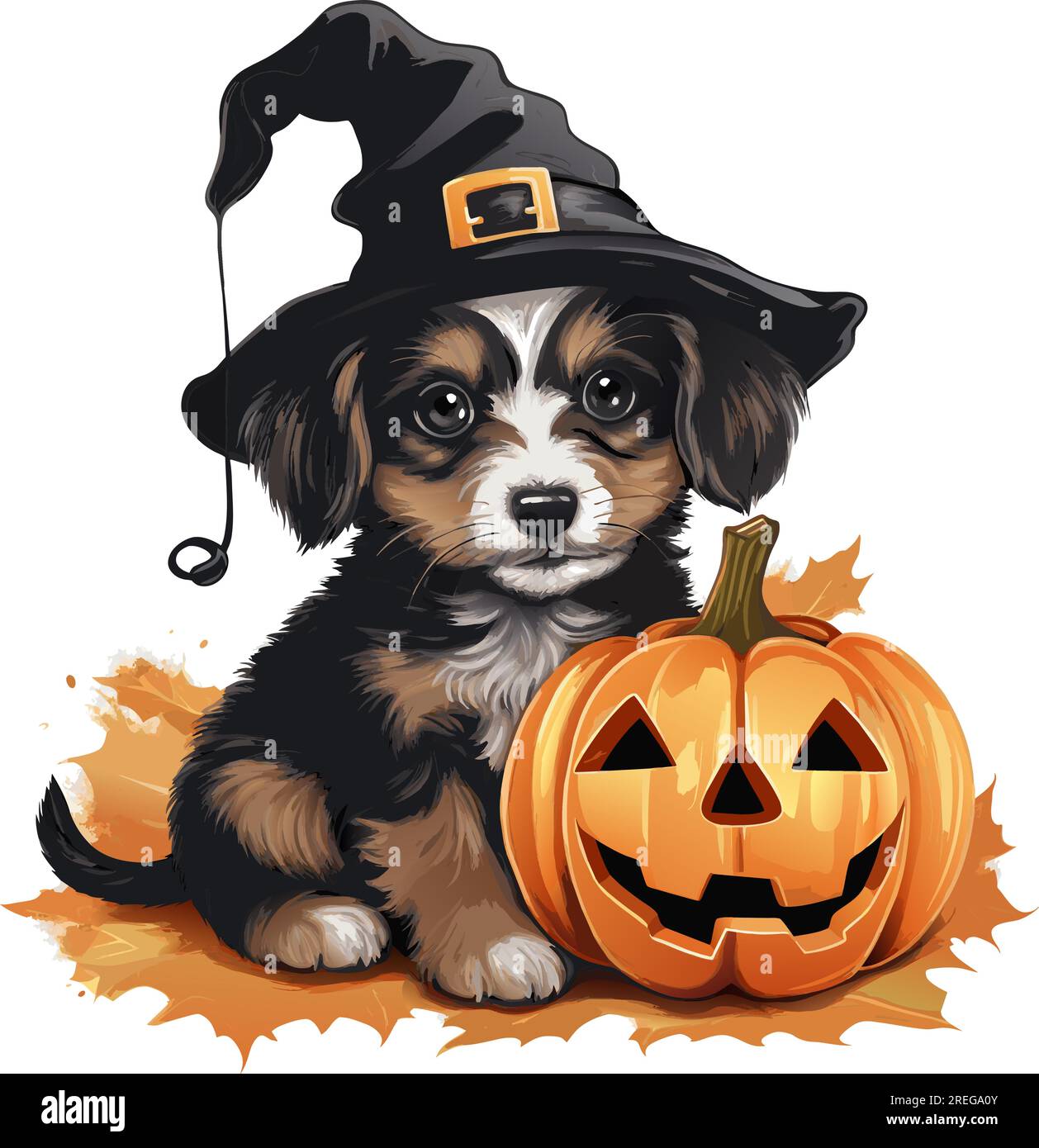 chien corgi noir avec illustration vectorielle de chapeau d'halloween. chien vecteur aquarelle avec citrouille sur fond blanc Illustration de Vecteur