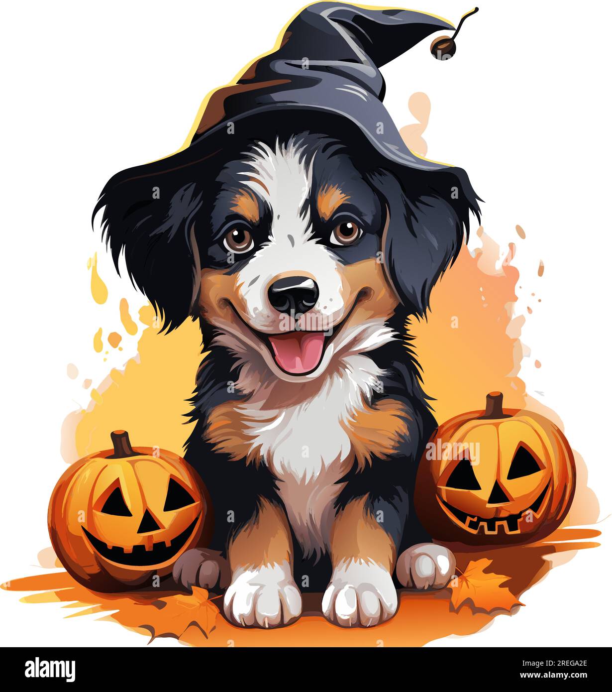 chien corgi noir avec illustration vectorielle de chapeau d'halloween. chien vecteur aquarelle avec citrouille sur fond blanc Illustration de Vecteur