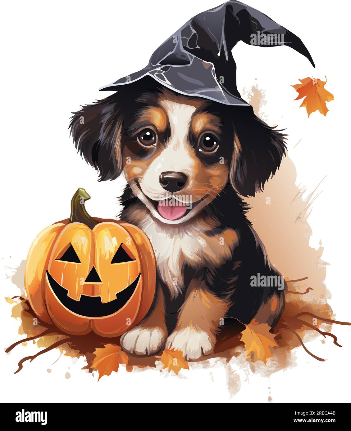 chien corgi noir avec illustration vectorielle de chapeau d'halloween. chien vecteur aquarelle avec citrouille sur fond blanc Illustration de Vecteur