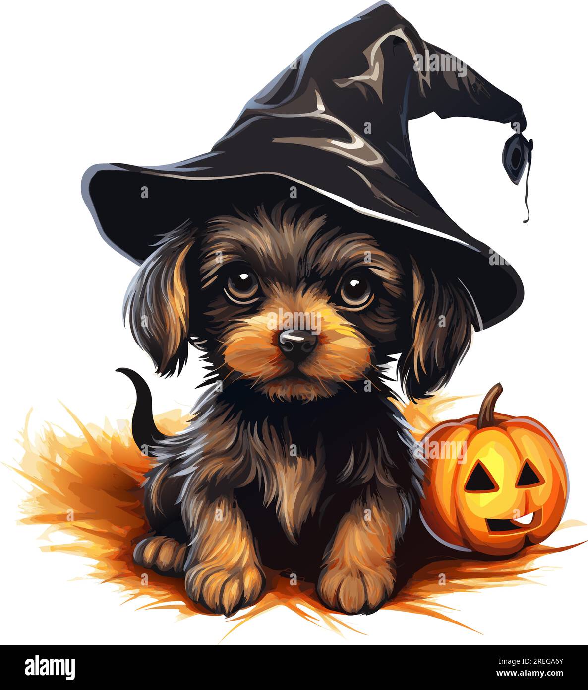 chien corgi noir avec illustration vectorielle de chapeau d'halloween. chien vecteur aquarelle avec citrouille sur fond blanc Illustration de Vecteur
