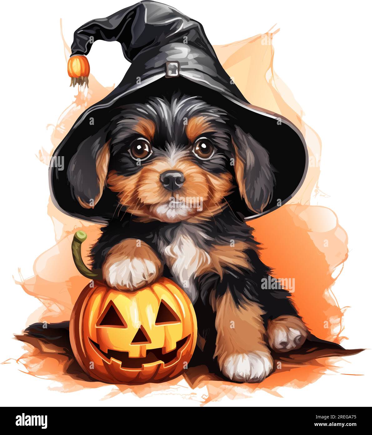 chien corgi noir avec illustration vectorielle de chapeau d'halloween. chien vecteur aquarelle avec citrouille sur fond blanc Illustration de Vecteur