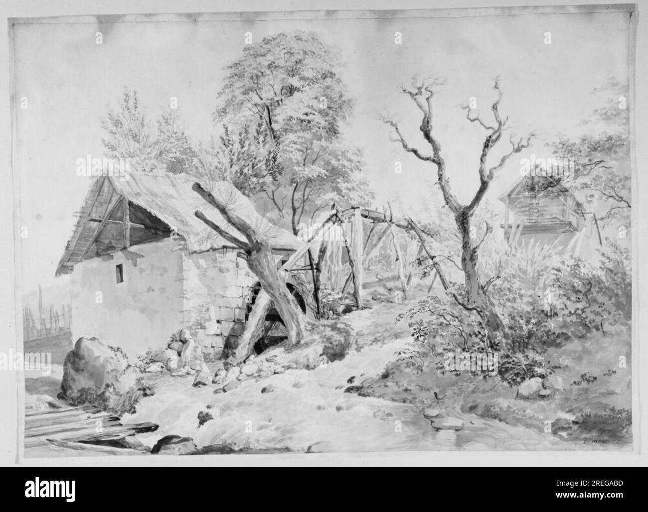 Landskap med vattenkvarn par Abraham-Louis-Rodolphe Ducros Banque D'Images