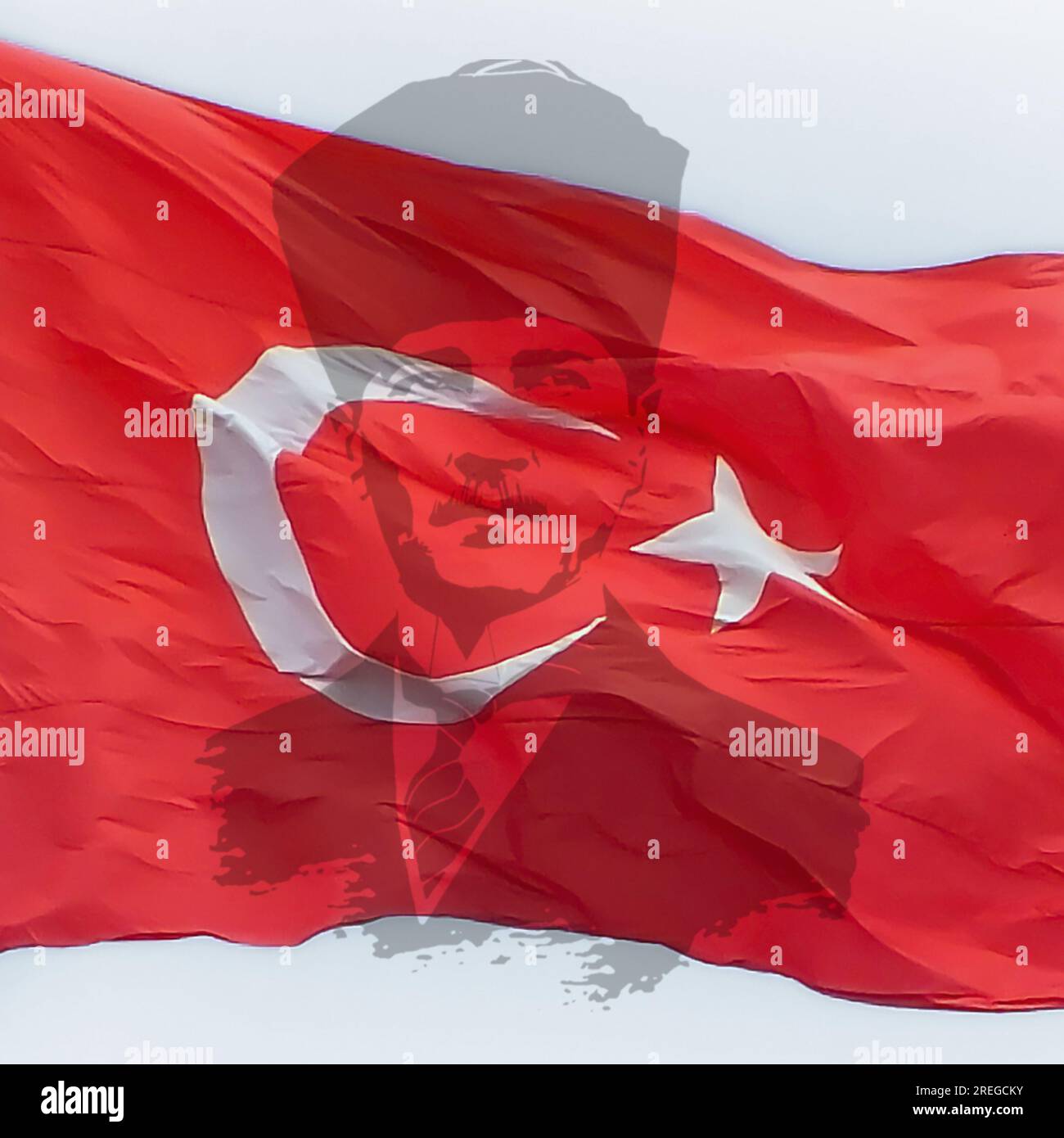 Drapeau turc sur la conception de fond de bannière de silhouette Ataturk pour la fête nationale de la Turquie Banque D'Images