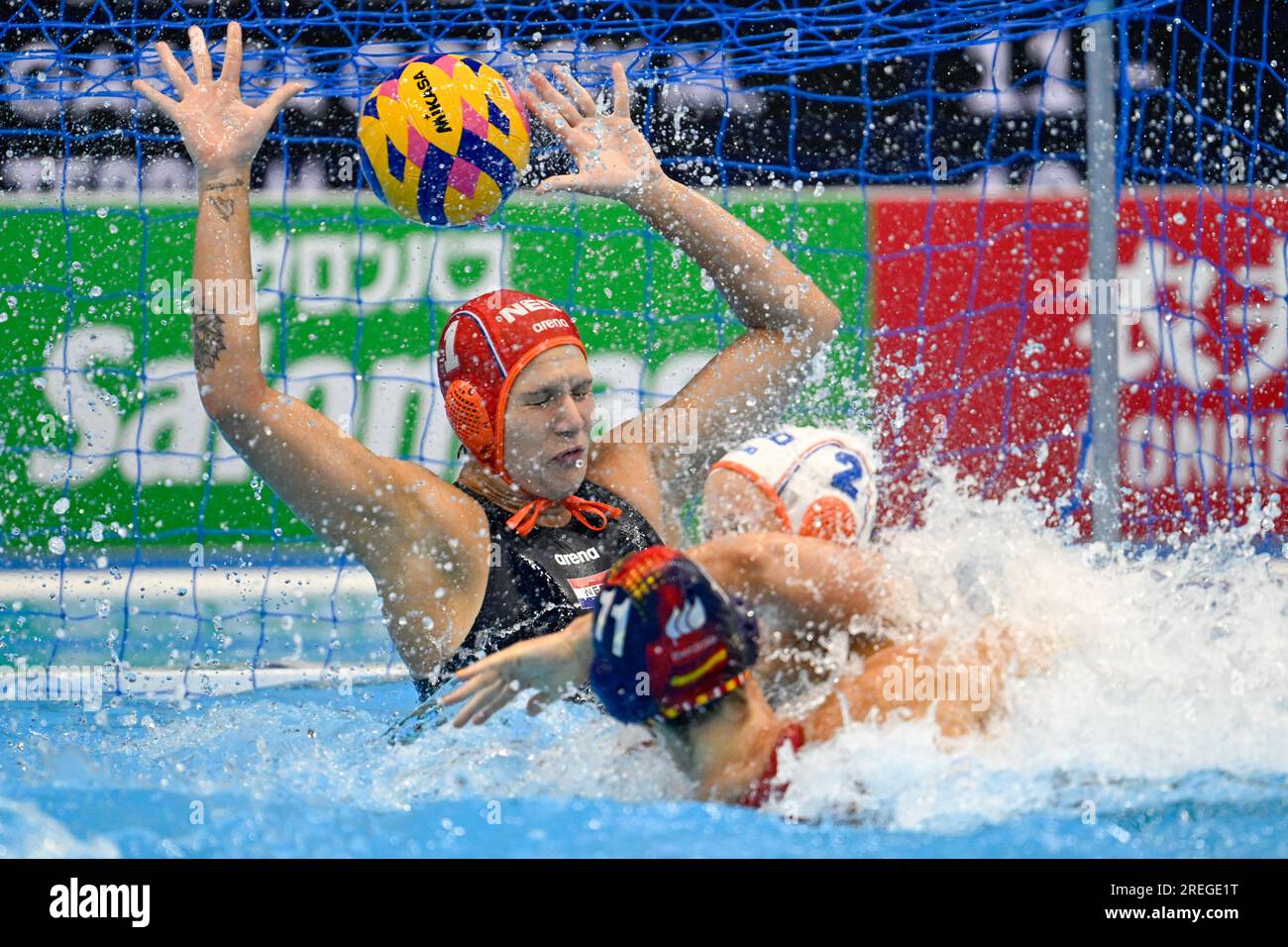 Fukuoka, Japon. 28 juillet 2023. FUKUOKA, JAPON - 28 JUILLET : Laura Aarts des pays-Bas lors du match de water-polo féminin entre l'Italie et les pays-Bas le jour 15 des Championnats du monde aquatiques de Fukuoka 2023 au Marine Messe Fukuoka Hall B le 28 juillet 2023 à Fukuoka, Japon. (Photo de Pablo Morano/Agence BSR) crédit : Agence BSR/Alamy Live News Banque D'Images