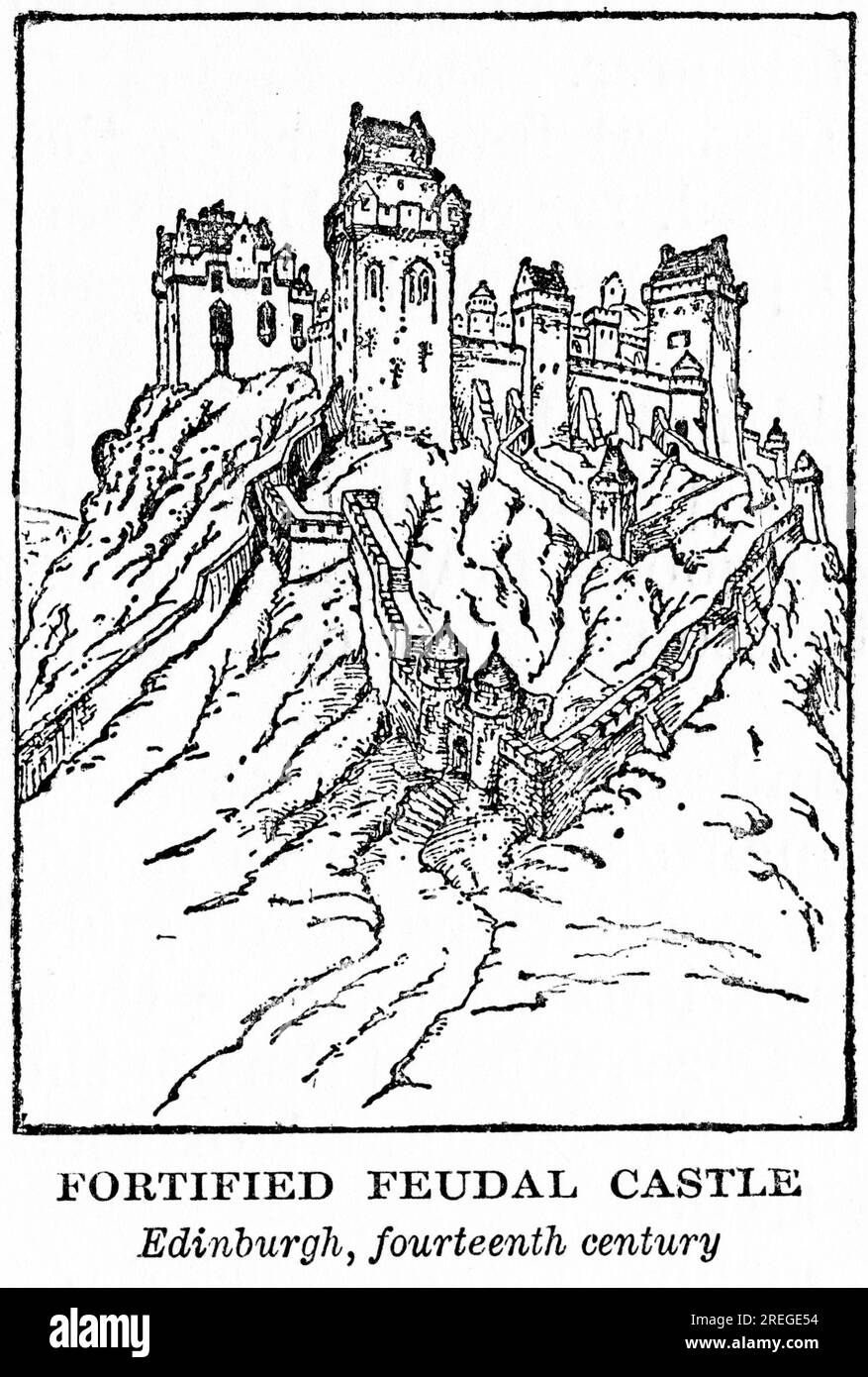 Château féodal fortifié à Édimbourg, Écosse, vers le 14e siècle, publié vers 1910 Banque D'Images