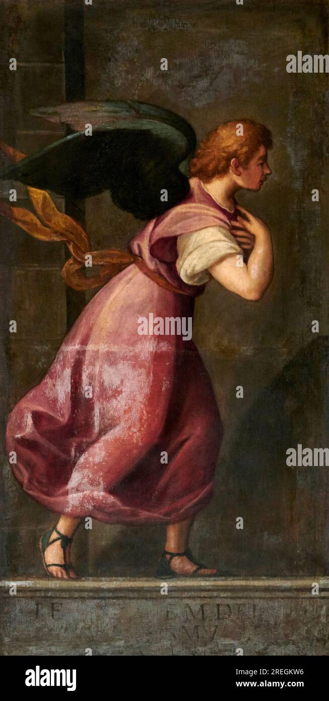Angelo adorante - olio su tela - Alessandro Maganza - tra il XVI e XVII secolo - Brescia, chiesa di San Giovanni Evangelista Banque D'Images