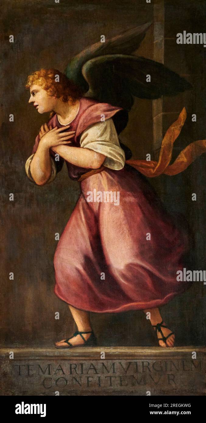 Angelo adorante - olio su tela - Alessandro Maganza - tra il XVI e XVII secolo - Brescia, chiesa di San Giovanni Evangelista Banque D'Images