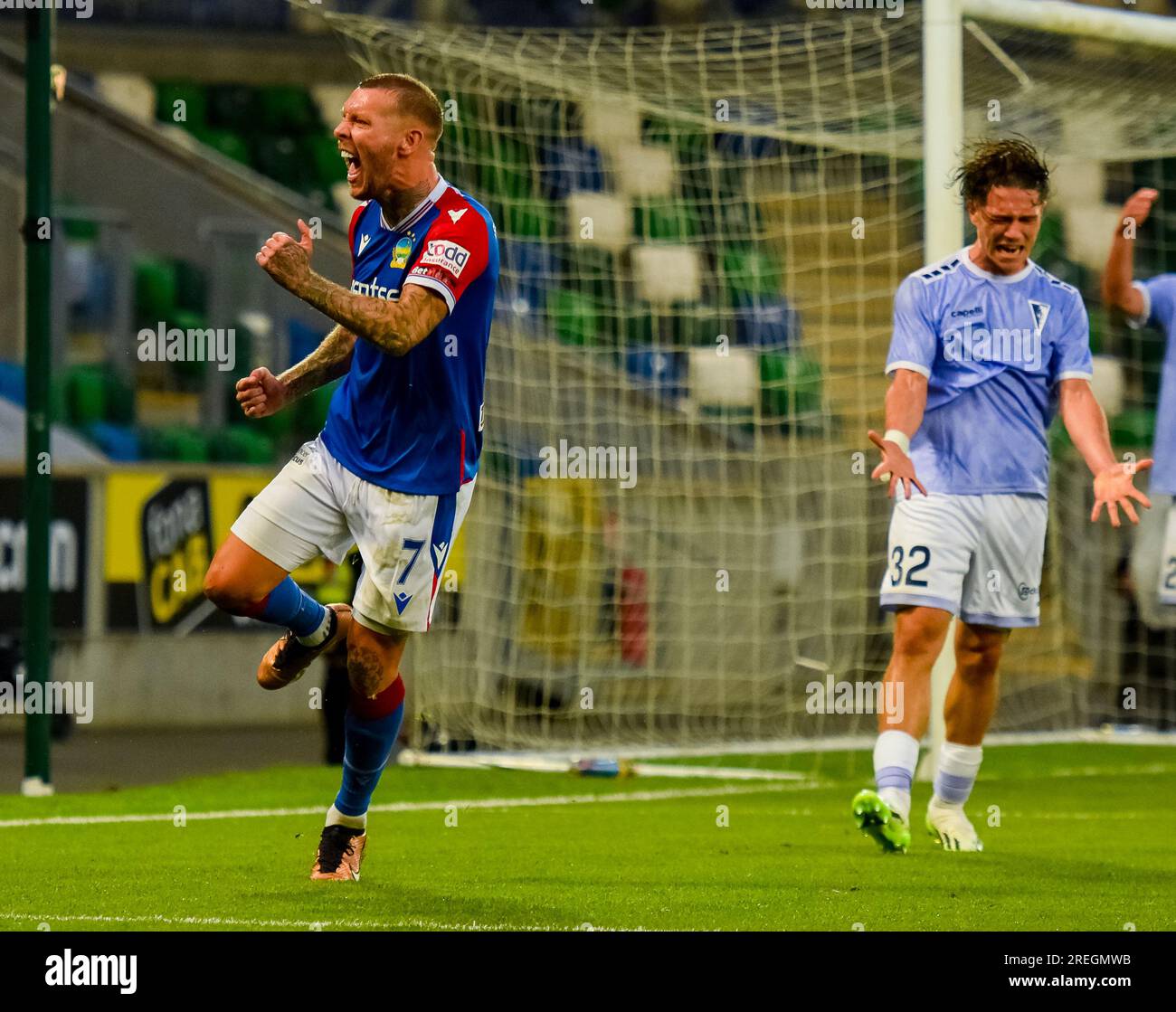 Kirk Millar, joueur de Linfield - Linfield vs Pogoń Szczecin, UEFA Europa Conference League, jeudi 27 juillet 2023, Windsor Park Belfast Banque D'Images