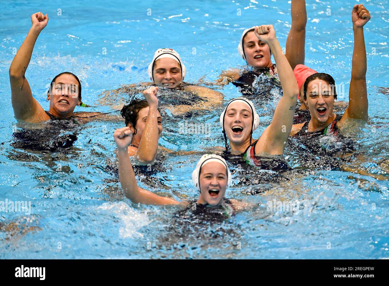 Fukuoka, Japon. 28 juillet 2023. Les joueurs italiens célèbrent après avoir remporté le Waterpolo 3e et 4e match final entre l'Italie et l'Australie lors des 20e Championnats du monde de natation au Marine Messe Hall B à Fukuoka (Japon), le 28 juillet 2023. Crédit : Insidefoto di andrea staccioli/Alamy Live News Banque D'Images