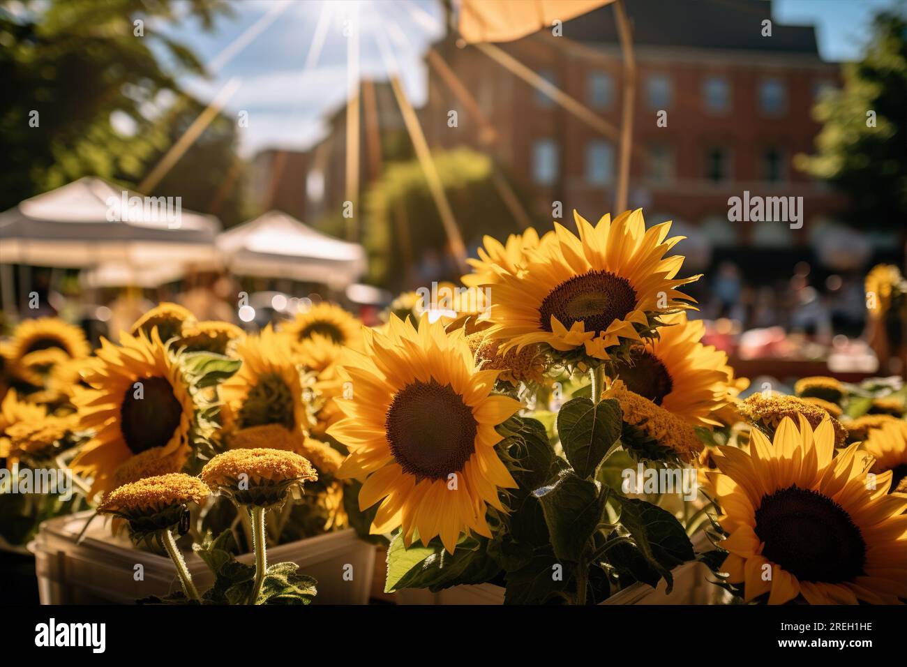 Tournesols du marché agricole Banque D'Images