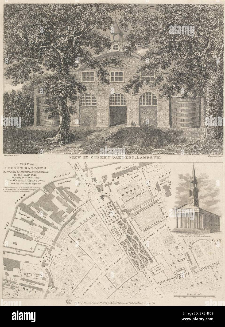 Vue dans Cuper's Gardens, Lambeth 1825 par Bartholomew Howlett Banque D'Images