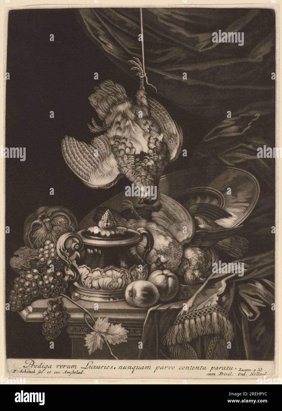 Pieter Schenck I, nature morte avec une perdrix suspendue, mezzotinte sur papier posé, assiette : 24,6 x 18 cm (9 11/16 x 7 1/16 po.) Feuille : 24,9 x 18,4 cm (9 13/16 x 7 1/4 po), Fonds Katharine Shepard, 2000,78,2' Banque D'Images