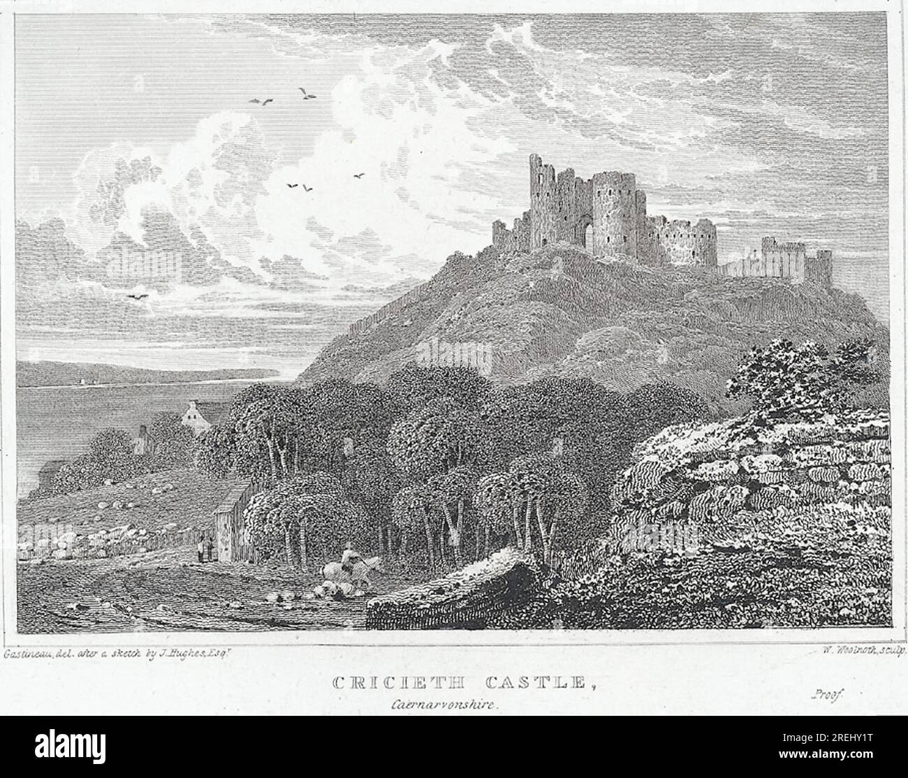 Château de Cricieth, Caernarvonshire 1824 par William Woolnoth Banque D'Images