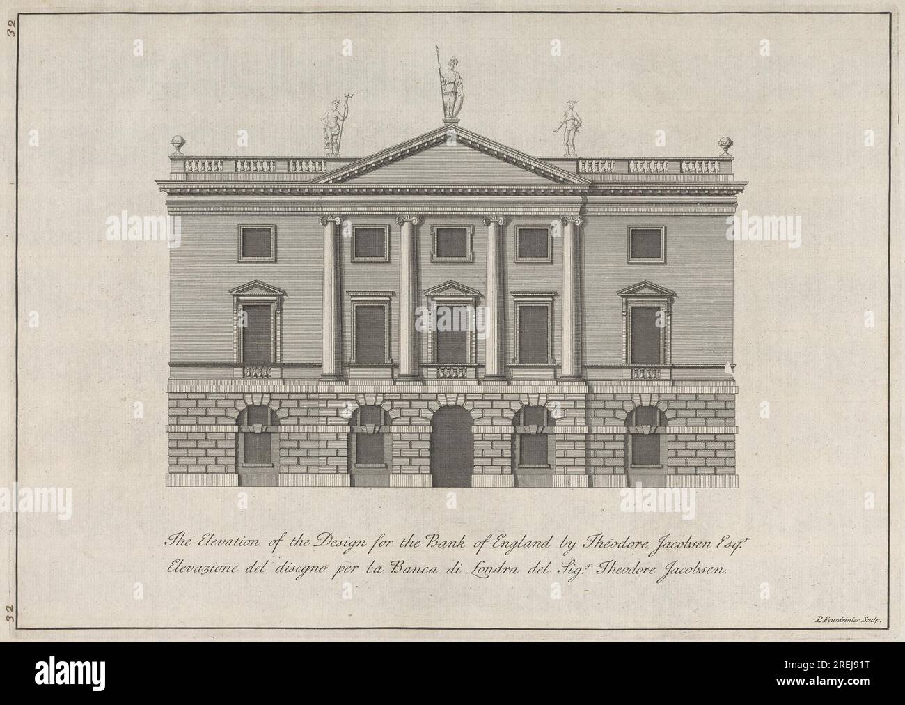 The Elevation of the Design for the Bank of England par Theodore Jacobsen Esqr. Par Paul Fourdrinier Banque D'Images