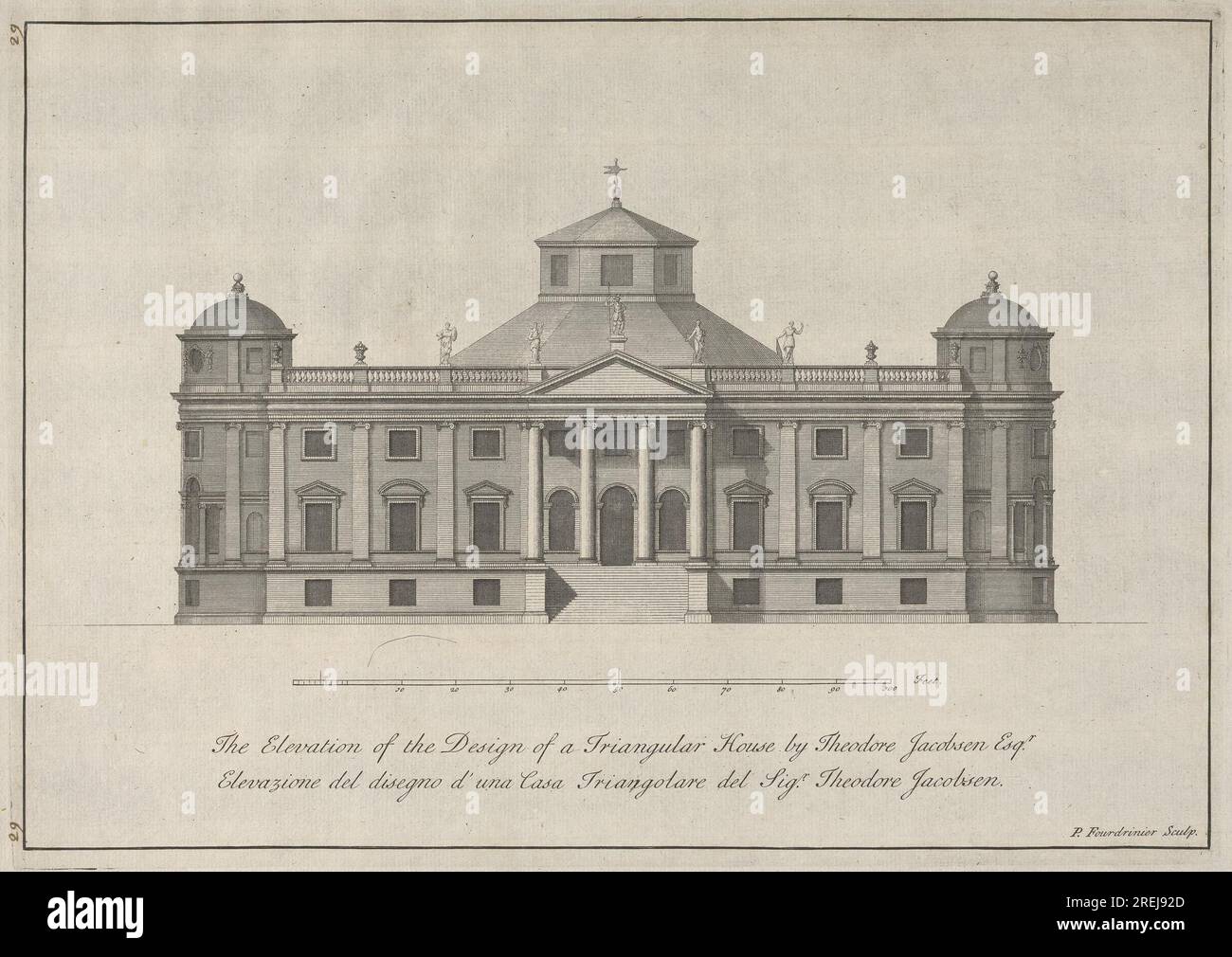 L'élévation de la conception d'une maison triangulaire par Theodore Jacobsen Esqr. Par Paul Fourdrinier Banque D'Images