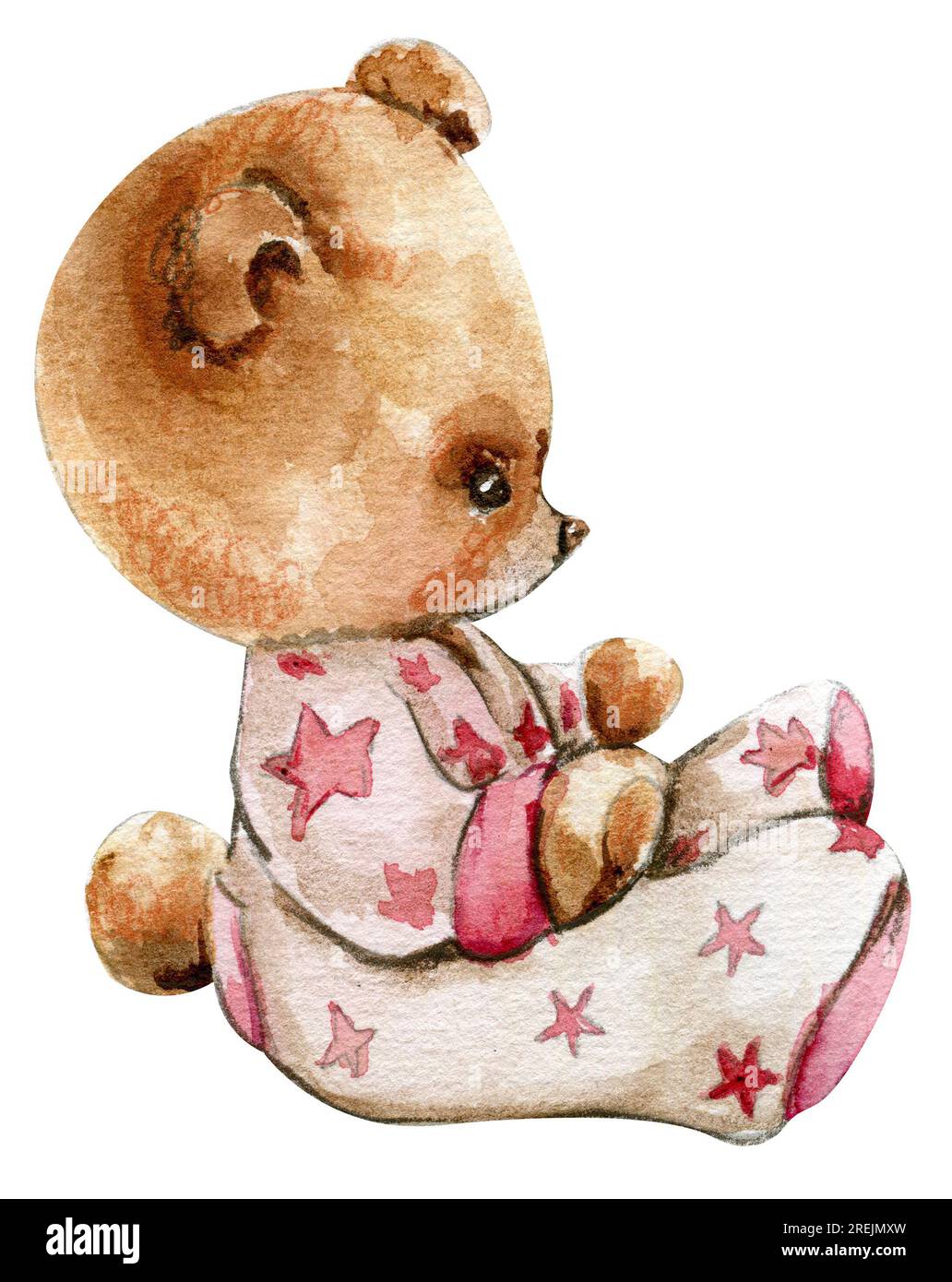 Ours en peluche et en pijama avec jouet. Conception pour fête de douche de bébé, anniversaire, gâteau, conception de vacances, carte de voeux, invitation. Banque D'Images