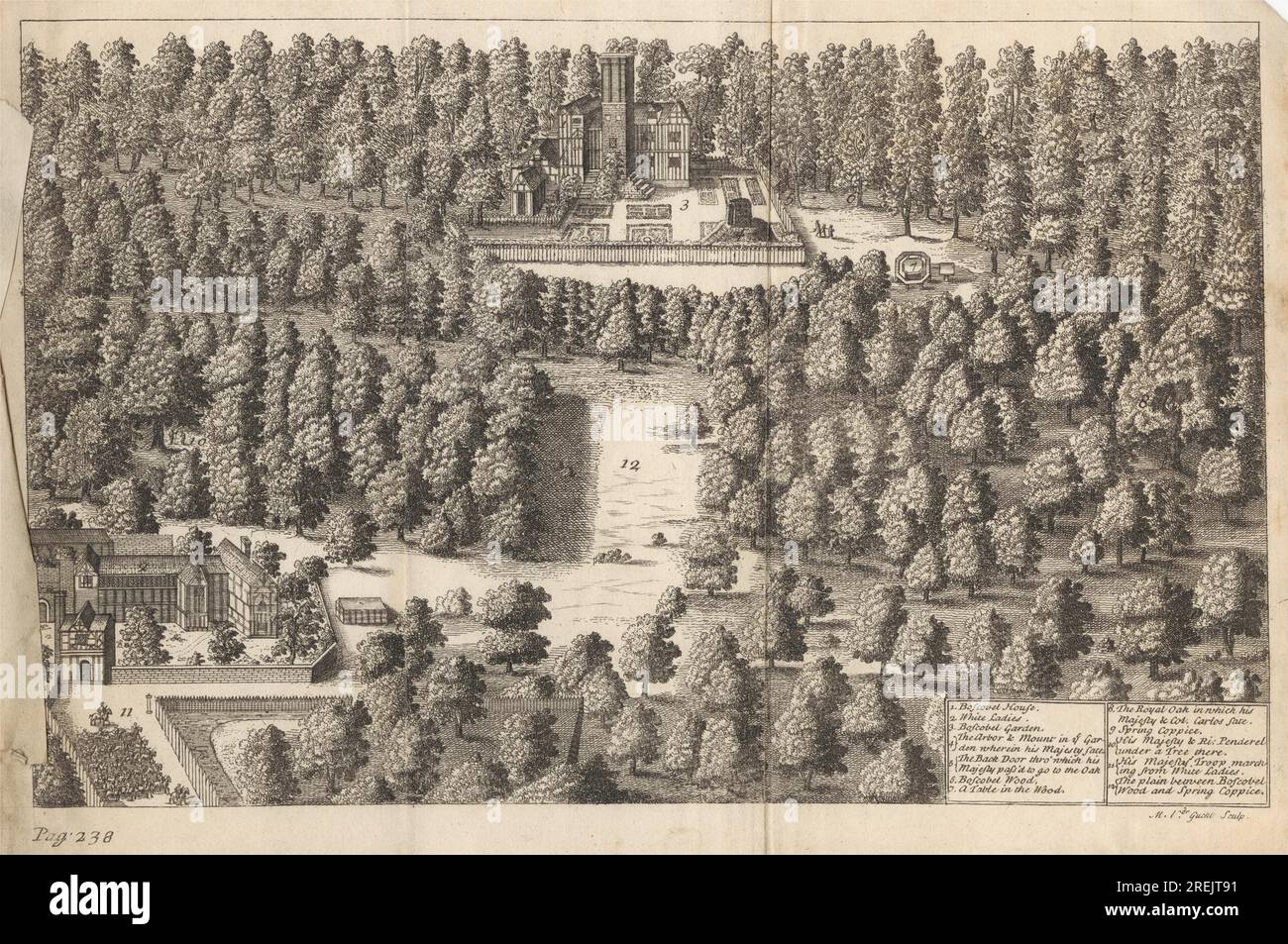 Une vue de Boscobel House & The White Ladies, avec le Bois où le roi Charles II s'est caché après la bataille de Worcester entre 1675 et 1725 par Michael Vandergucht Banque D'Images