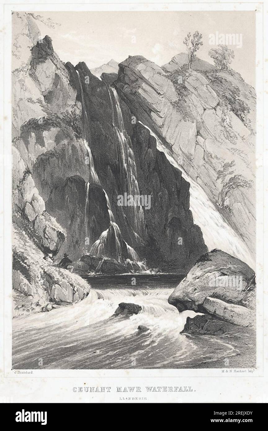 Cascade Ceunant Mawr, Llanberis circa 1850 par John Brandard Banque D'Images