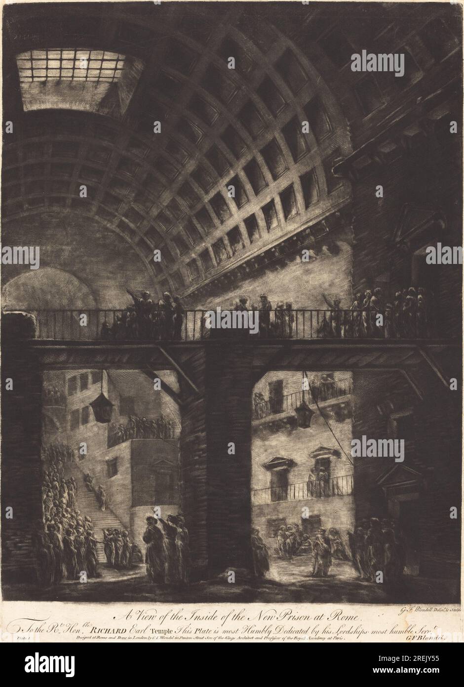 Georges François Blondel, vue de l'intérieur de la nouvelle prison de Rome, c. 1765, mezzotinte sur papier posé, planche : 56,4 x 40,5 cm (22 3/16 x 15 15/16 po.) Feuille : 59,4 x 44,6 cm (23 3/8 x 17 9/16 po), Fonds Paul Mellon, 2001,118,1' Banque D'Images