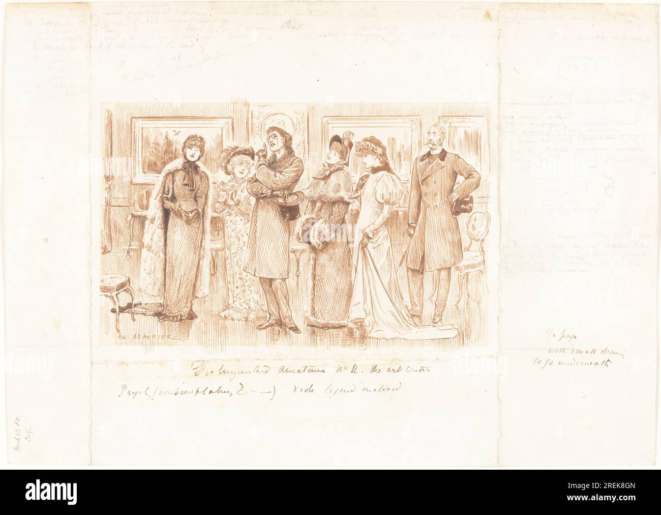 George du Maurier, Distinguished amateurs no II : The Art Critic, 1880, plume et encre brune sur graphite avec grattage sur papier tissé, total : 25,3 x 35,4 cm (9 15/16 x 13 15/16 po), cadeau de William B. O'Neal, 1995.52.215' Banque D'Images