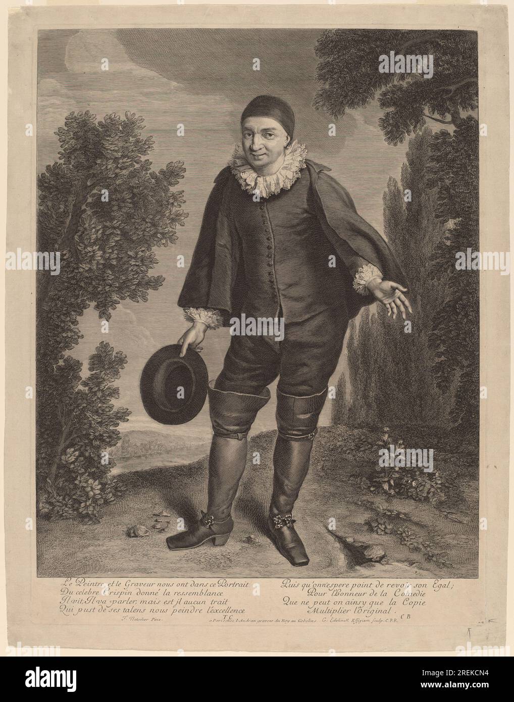 Gerard Edelinck d'après Theodor Netscher, Raimond poisson comme Crispin, gravure sur papier posé, plaque : 48,2 x 36,5 cm (19 x 14 3/8 in.) Feuille : 51,6 x 40,2 cm (20 5/16 x 15 13/16 po), cadeau du professeur Sydney Freedberg, 1991.209.1' Banque D'Images