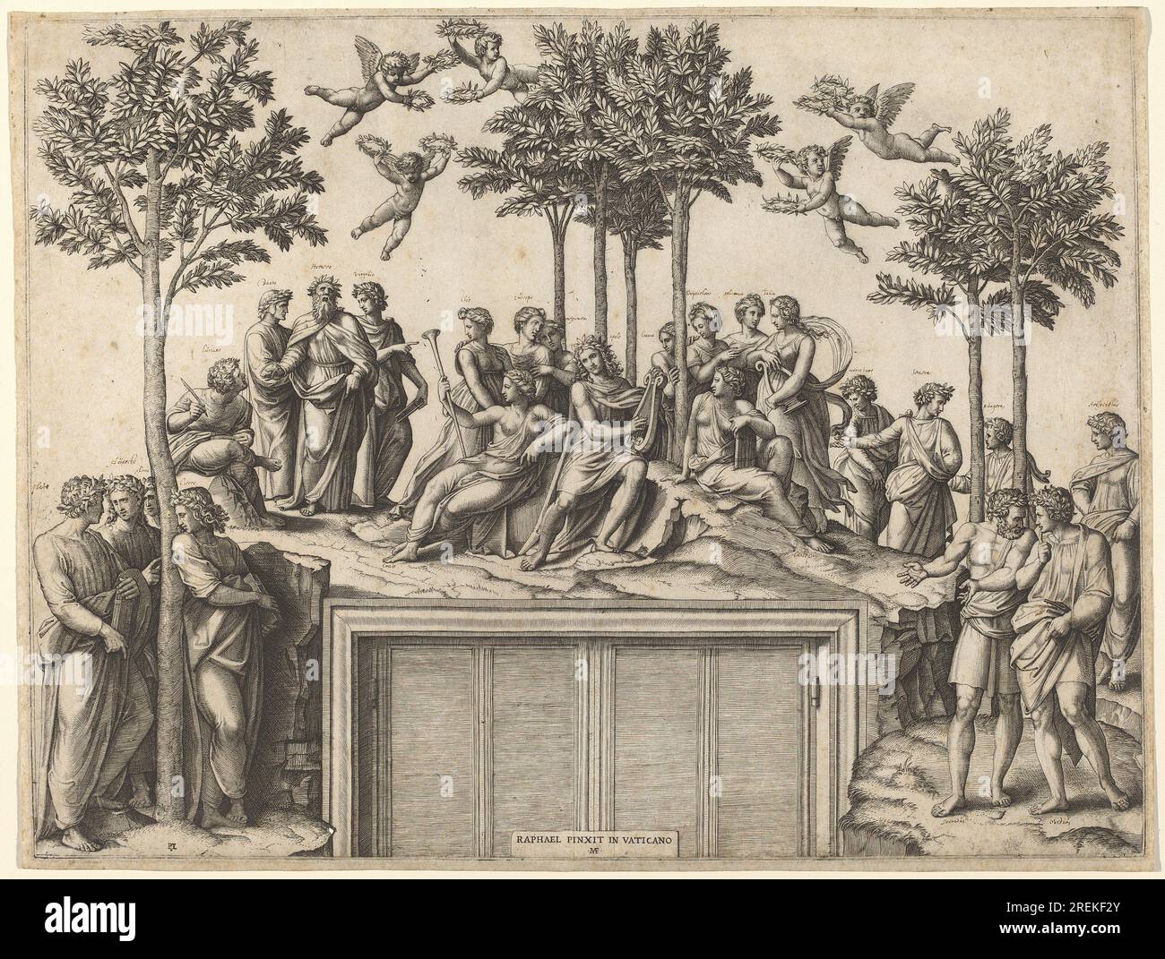 'Marcantonio Raimondi d'après Raphael, Parnassus, gravure, planche : 35,8 × 47,6 cm (14 1/8 × 18 3/4 po.) Feuille : 36,8 × 48,4 cm (14 1/2 × 19 1/16 po), Fonds Ailsa Mellon Bruce, 1972,31,1' Banque D'Images