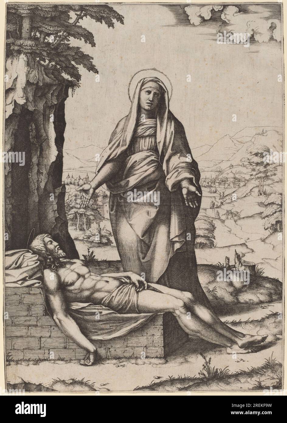 'Marcantonio Raimondi d'après Raphaël, la lamentation de la Vierge, 1510, gravure, feuille (rognée à la marque de la plaque) : 32,1 × 23,3 cm (12 5/8 × 9 3/16 po), Collection Rosenwald, 1948.11.296' Banque D'Images