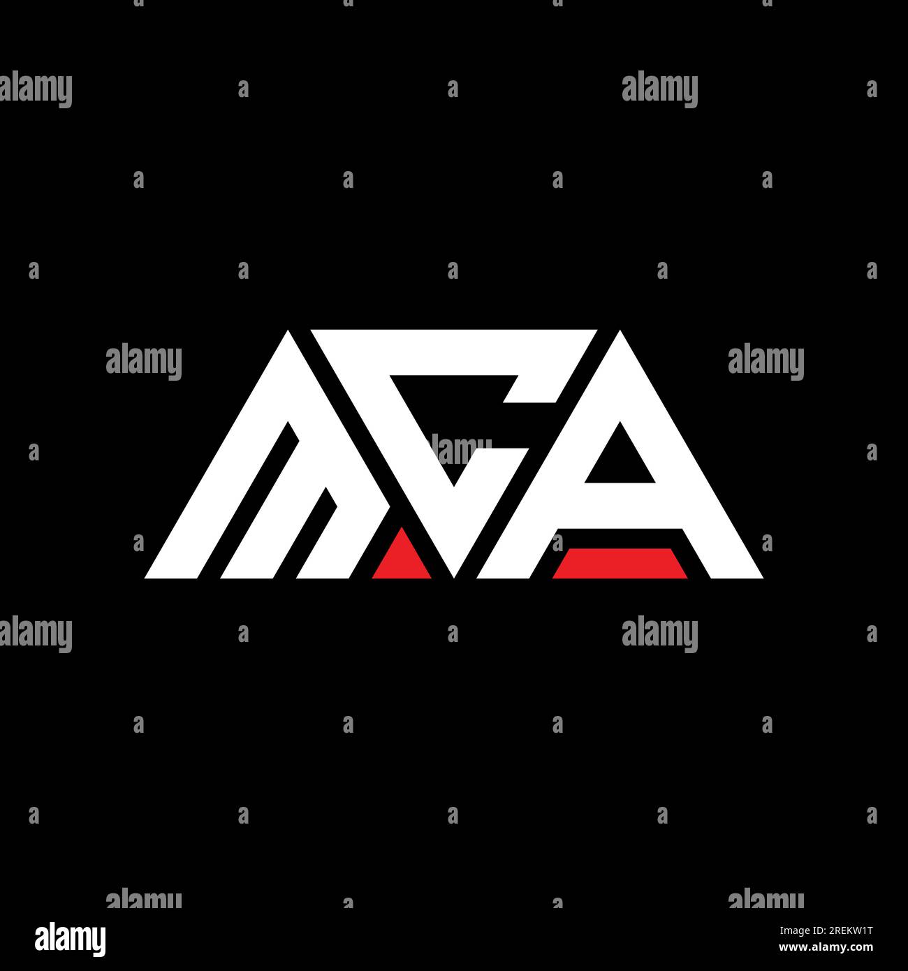 Logo de lettre triangle MCA avec forme de triangle. Monogramme de logo triangle MCA. Modèle de logo vecteur triangle MCA avec couleur rouge. MCA triangul Illustration de Vecteur