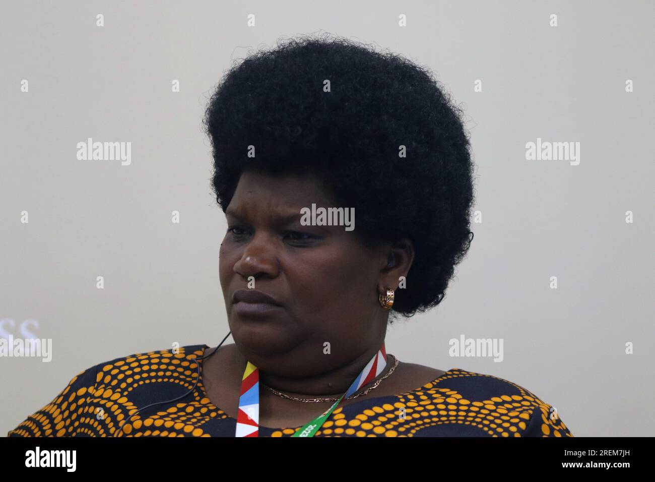 Saint-Pétersbourg, Russie. 28 juillet 2023. Sylvie Nzeyimana, Ministre de la Santé publique et de la lutte contre le sida de la République du Burundi, participe à une session sur le thème de l’aide au partenariat : travailler ensemble pour lutter contre les épidémies dans le cadre du deuxième Sommet Russie-Afrique, Forum économique et humanitaire 2023 à Saint-Pétersbourg. Crédit : SOPA Images Limited/Alamy Live News Banque D'Images