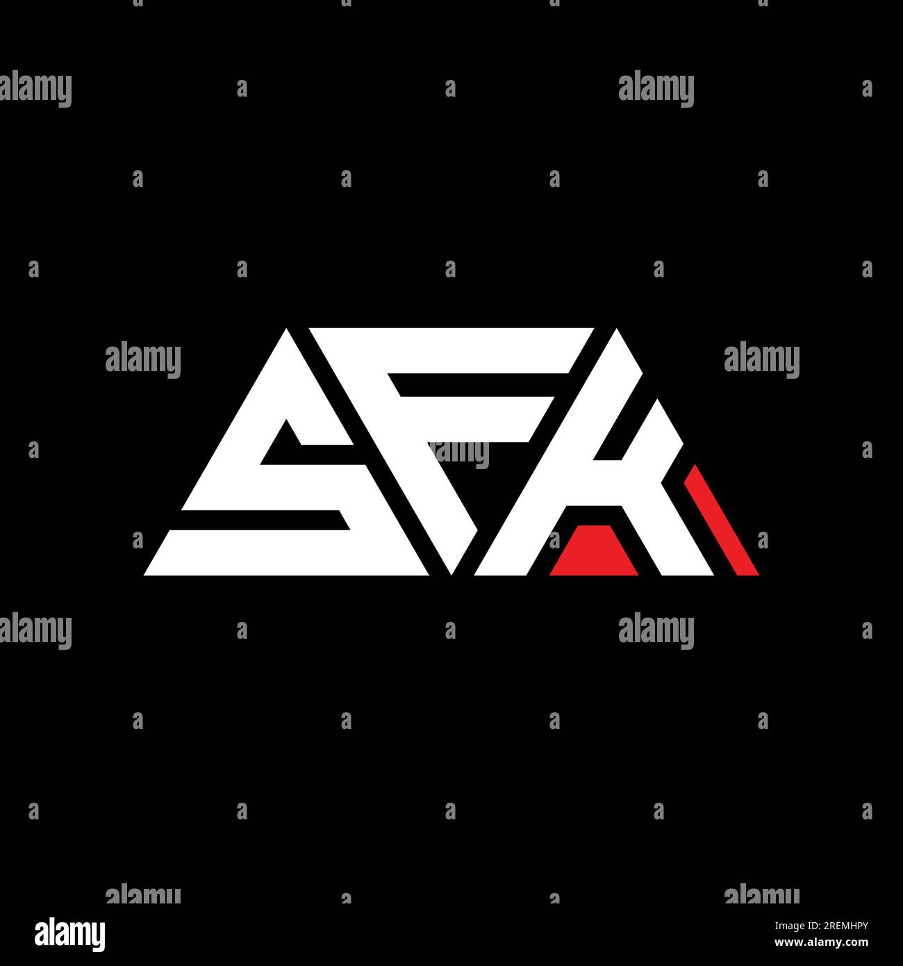 Logo de lettre triangle SFK avec forme de triangle. Monogramme de logo triangle SFK. Modèle de logo vectoriel triangle SFK avec couleur rouge. SFK triangul Illustration de Vecteur