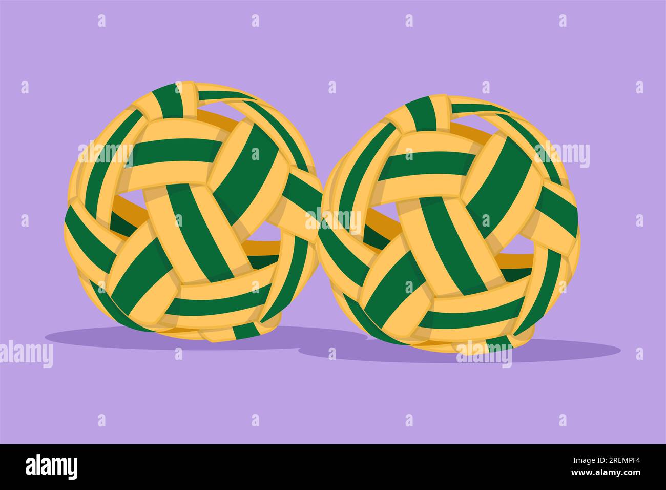 Dessin de style plat de dessin animé stylisé sepak takraw ball ou rotin ball logo, symbole. Coup de pied en ciseaux. Compétition sportive par équipe, tournoi, Sud-est ou ASI Banque D'Images