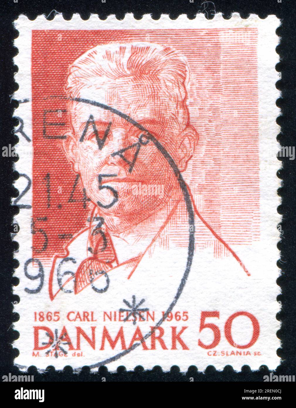 DANEMARK - CIRCA 1965 : timbre imprimé par le Danemark, montre Carl Nielsen, circa 1965 Banque D'Images